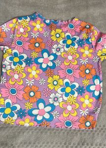 Vibrant Floral Print Lettuce Hem Top