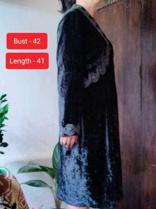 Velvet Black With Silver Design Formal Dress