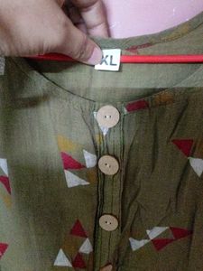 Olive Green Print Midi Dress
