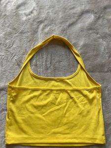 Yellow Ribbed Halter Crop Top