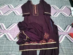 Wine Colour Makesh Work Lining  Stiched Suit