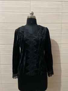 Vintage Elegant Black Velvet Lace Top