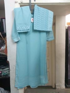 Blue Chiffon Lukhnavi Ready-made Full Set