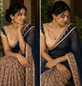Elegant Navy Blue Saree with Embellished Blouse