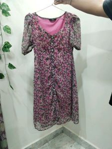 Pink Floral Puff Sleeve Mini Dress