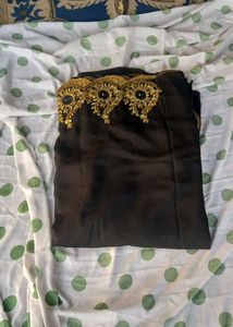 Elegant Black Saree with Gold Embroidery