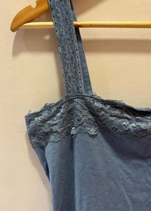 Lace Trimmed Blue Cami Top