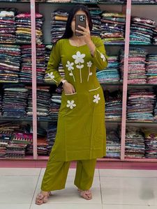 Trendy Olive Embroidered Co-ord Set
