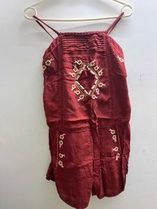 Premium Embroidery Burgundy Crinkle Romper