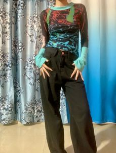 Y2K Mesh Graphic Print Top