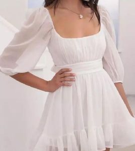 Chic White Puff Sleeve Mini Dress