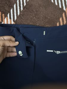 Chic Navy Blue Zipper Accent slim Pants