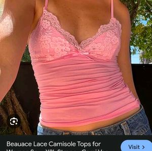 Pink Y2K Lace Trim Cami Top