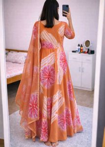 Beautiful Orange Tie-Dye Gown with Dupatta
