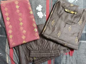 Elegant Brown Kurta Set with Dupatta