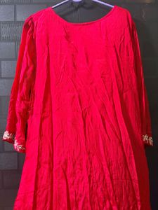 Red satin white sequience  A-line dress
