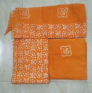 Vibrant Orange wax batik Cotton Dress Material
