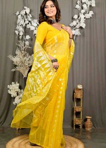 Jamdani Yellow Saree