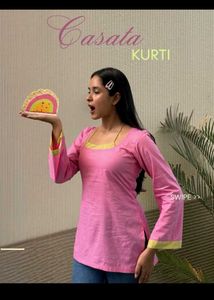 Pink desi corset back Kurti with Yellow Accents