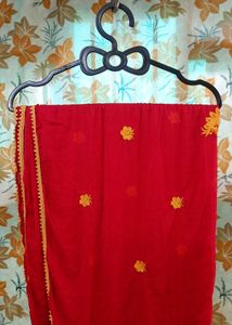 Vibrant Red dupatta with Yellow Embroidery