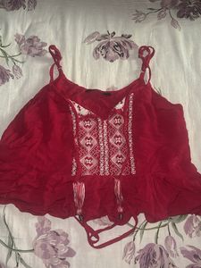 Boho Red Embroidered Cami Top