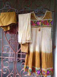 Cotton Embroidered Kurta With Churidar And Dupatta