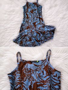 Flowy Blue & Brown Floral Midi Dress
