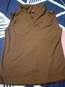 Brown Sleeveless Turtleneck Top