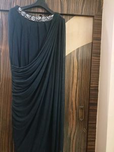Embellished Black Pearl Blouse with Drape Saree