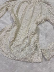 White Textured Mock Neck Long Sleeve Top