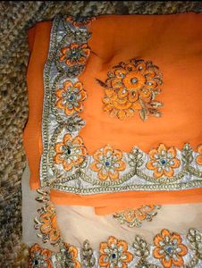 Elegant Orange Ombre Embroidered Saree