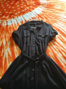 Shirt style Black midi dress