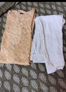 Peach Printed Kurta with White ant