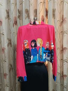 Chic Pink Graphic Print Cropped Shirt