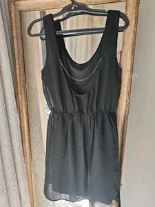 Diamond Detailing Low Back Black Mini Dress
