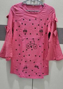 Pink Polka Dot Tunic with Bicycle Print