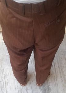 Men's Brown Striped Formal Trousers