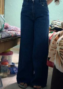 Blue Wide Leg Denim Jeans
