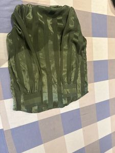 Chic Olive Green Striped Blouse