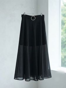 Elegant Black Maxi Skirt with Ring Detail