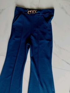Stylish Teal Flared Pants with Chain Detail