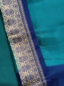 Elegant Blue &amp; Teal Embroidered Silk Saree