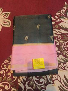 Dark Green & Light Pink Gajii Saree