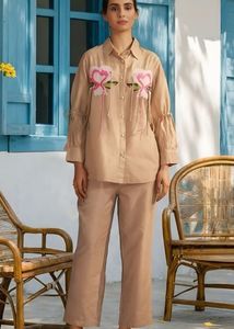 Designer Beige Kurta Set with Floral Motif