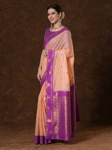 Elegant Peach &amp; Purple Silk Saree