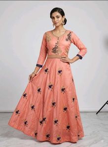 Peach Embroidered Anarkali Gown