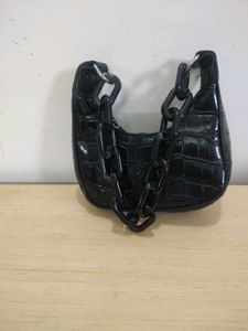 Chic Black Croc Embossed Shoulder Bag...