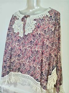 Boho Print Tunic Top with Tassels