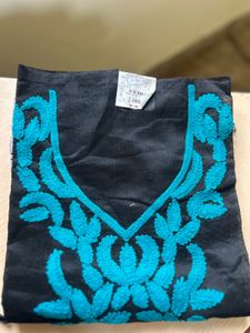Elegant Black Kurti with Teal Embroidery