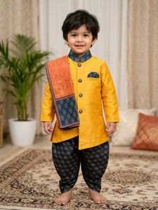 Boys Bright Yellow Ethnic Kurta with dupatta